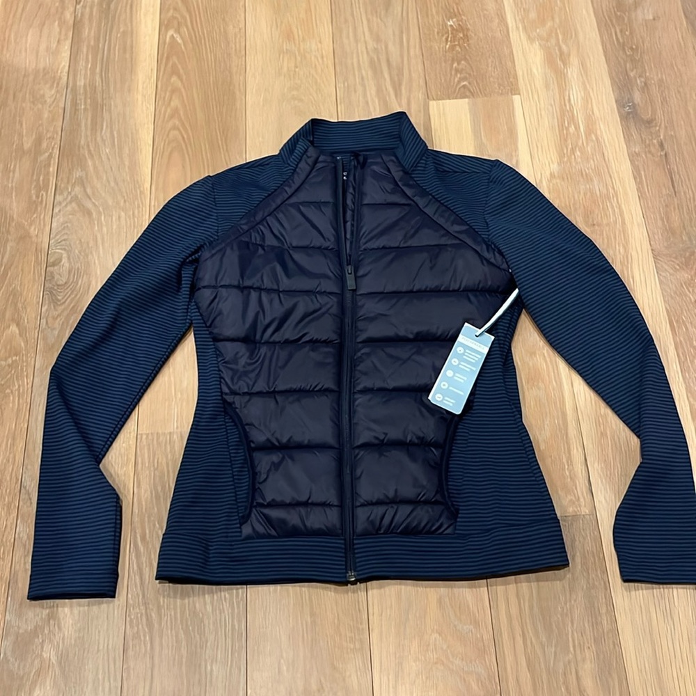 NWT Southern Tide Striped mixed media navy blue jacket. UPF 50+. Lightweight.